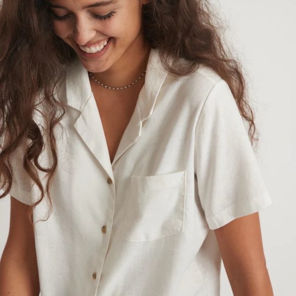 New Marine Layer Lucy hemp short sleeve resort shirt cropped boxy button down - Picture 2 of 14